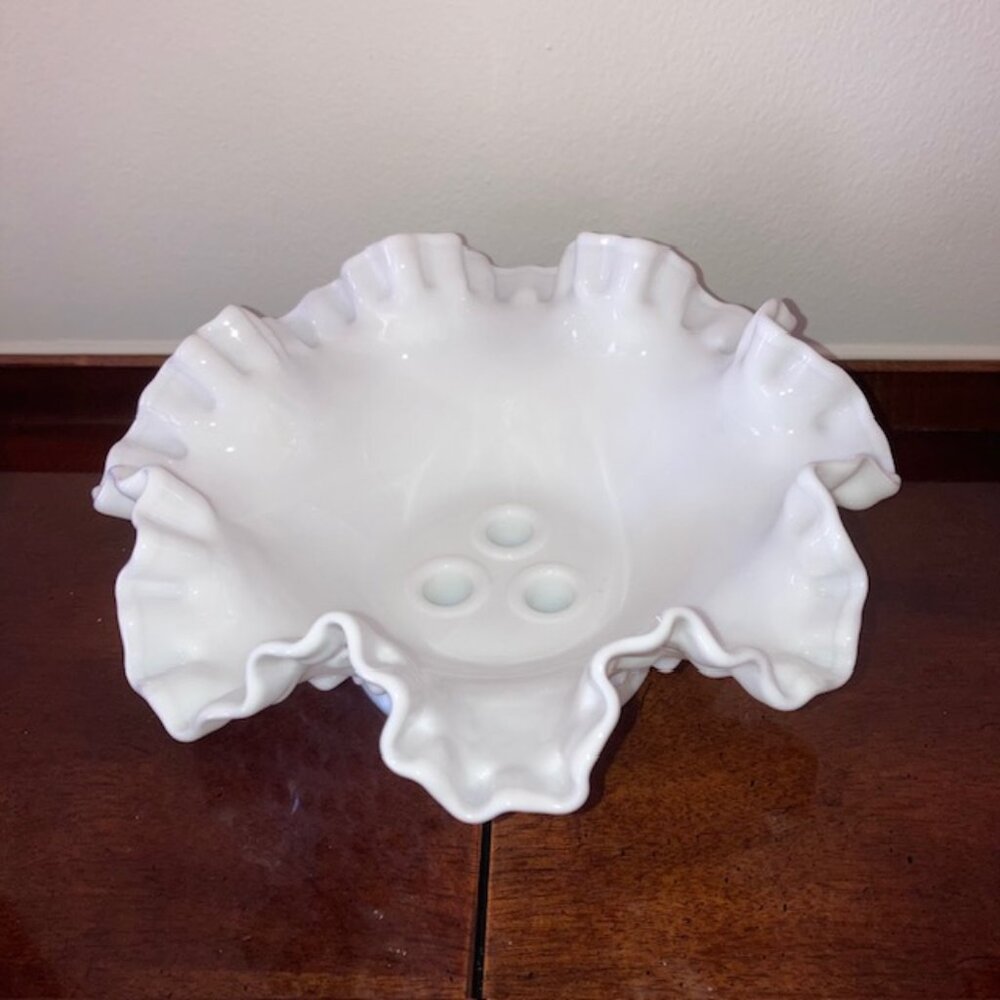 Fenton Hobnail Milk Glass Epergne Base for 3 Horns - 8.5"